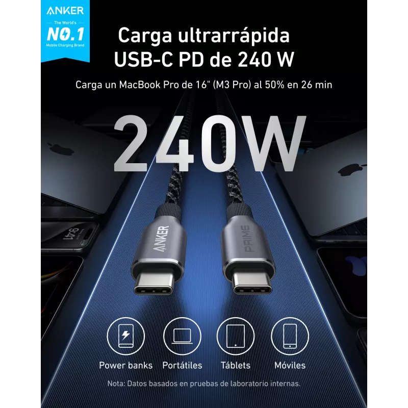 Anker Innovations Prime USB-C į kabelį 90cm 240W Perdirbtas-pintas - Kabelis - Skaitmeninis/Duomenų (A88E2011)