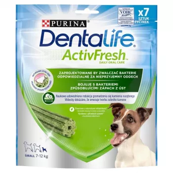 Dantų užkandis Purina Nestle Dentalife Active Fresh Small 115 g — dantų skanėstas suaugusiems mažiems šunims (paukštiena), dantų akmenų prevencija