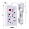 Maitinimo lizdas MACLEAN MCE392 W — 4 F tipo lizdai, 3×USB A, 110–240 V, 2.1 A maks., 2500 W, 1,5 m kabelis, baltas