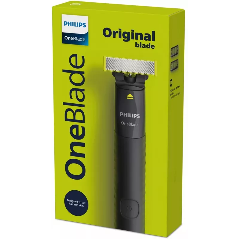 Folijos skustuvas ir kirpimo mašinėlė Philips OneBlade QP1424/10 — anglies spalva, maitinamas baterijomis, 30 min veikimo trukmė, barzdos šukos