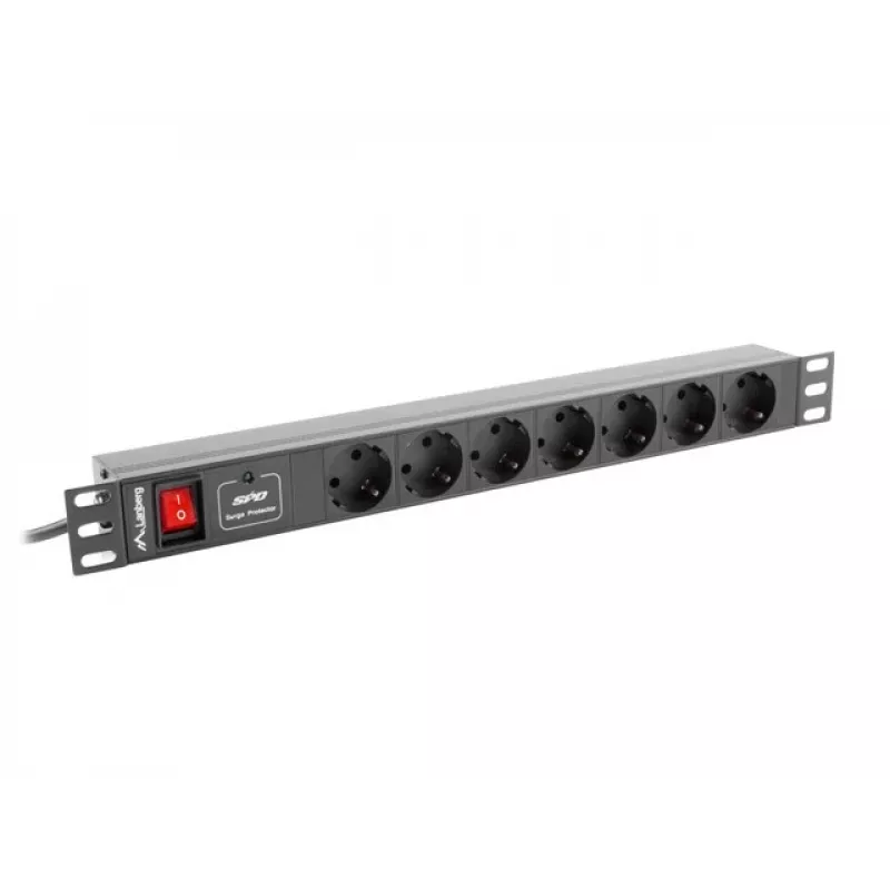 Lanberg | Maitinimo paskirstymo įrenginys (PDU) 19 colių 1U 10A 2M 7X Schuko lizdai | PDU-07F-0200-IEC-BK