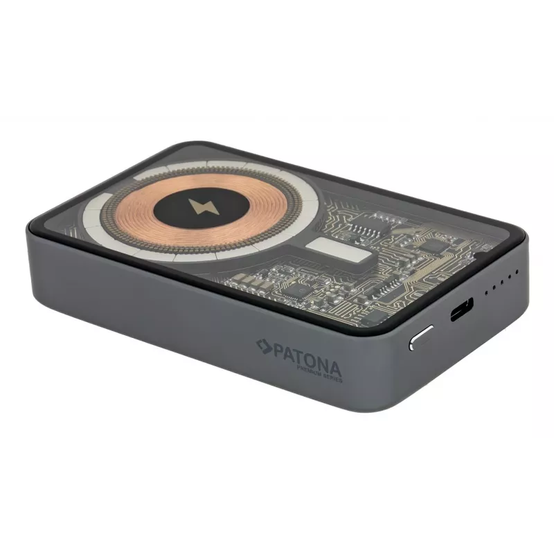 Nešiojama išorinė baterija PATONA 9992, 10000 mAh, LiPo 38,5 Wh, USB‑C PD 20 W, 2 išėjimai, 12 V/3 A įėjimas/išėjimas, juoda