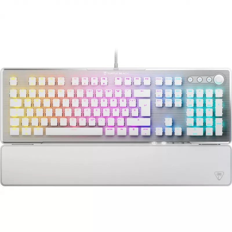 Turtle Beach Vulcan II, žaidimams skirta laidinė USB klaviatūra, mechaninė, RGB LED, baltos spalvos, vokiška