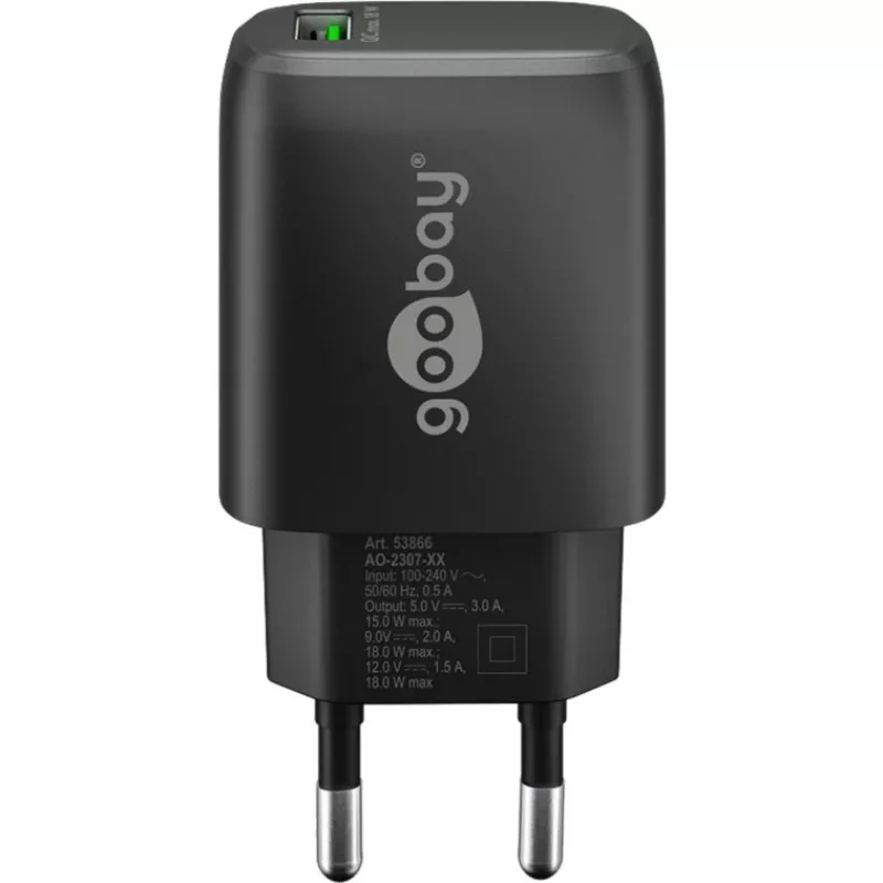 USB-A QC greitasis įkroviklis (18 W) (juodas)