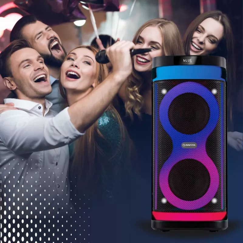 Nešiojamas garsiakalbis MANTA SPK0601B100, 100 W, Bluetooth, karaokė, belaidis mikrofonas, baterija, ekvalaizeris, disko apšvietimas