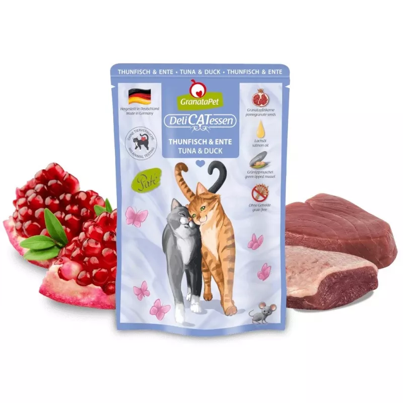 Šlapias kačių maistas Fox4Pets DeliCATessen Tunas ir Antis 85 g maišelis, pilnavertis be grūdų suaugusių kačių maistas
