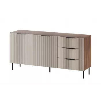 Komoda cama meble ALMERA 156×42×75 cm, riešutmedžio/kašmyro spalvos, 3 stalčiai, medžio drožlių plokštė