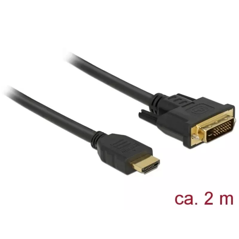 DeLOCK - Vaizdo kabelis - HDMI / DVI - DVI-D (M) į HDMI (M) - 2,0 m - Triguba izoliacija - Juoda - Varžteliai (85654)