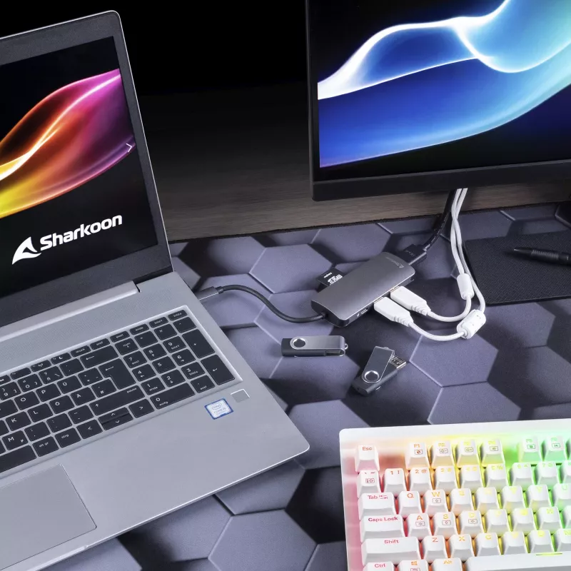 Daugiafunkcis adapteris Sharkoon USB 3.0 Type C 3.2 Gen 1 Pilkas