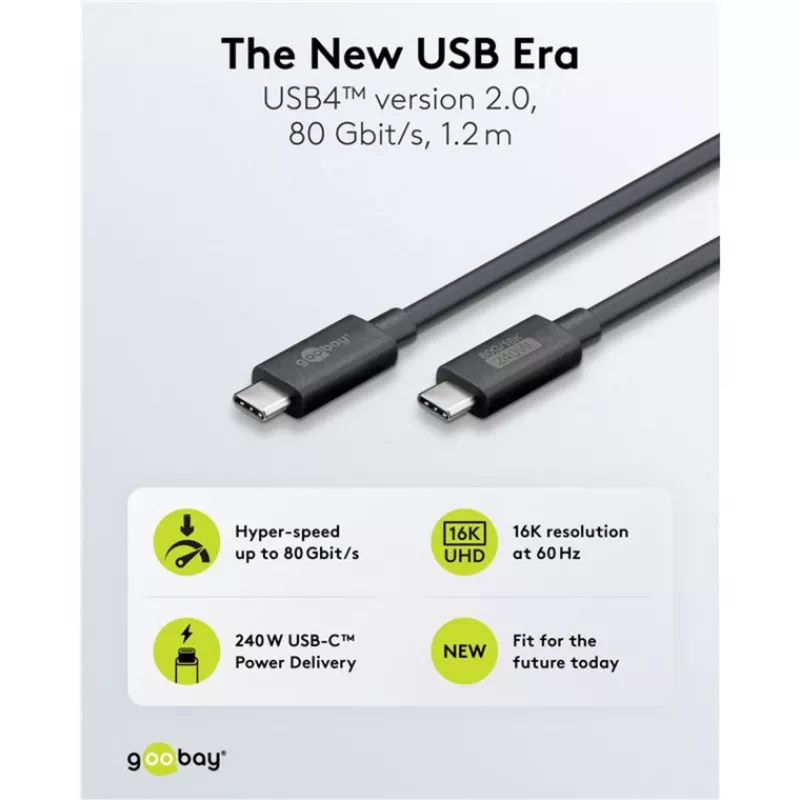 USB-C laidas WENTRONIC USB4 Gen4 1,2 m — palaiko 16k@60Hz ir 4K@120Hz