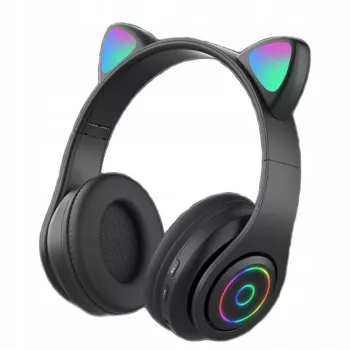 Laidinės ausinės Extralink Kids Headphones Pro Juoda su katės ausimis — vaikiškos ausinės, laidinis prijungimas