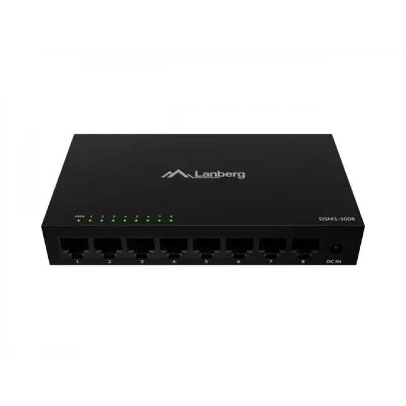 Tinklo komutatorius LANBERG DSM1-1008 8x 1 Gb/s nevaldomas Gigabit Ethernet stalinis 12V metalinis korpusas