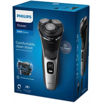 Elektrinis skustuvas Philips 3000 Series S3143/00 — 3 galvutės, rotacinis, šlapiam ir sausam skutimui, ličio jonų baterija, 60 min. veikimo laikas