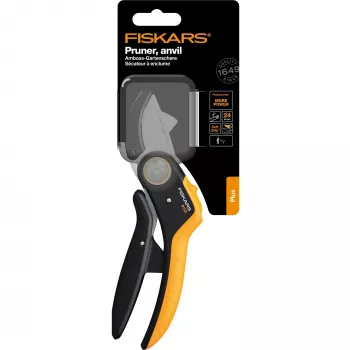 Genėjimo žirklės Fiskars Plus PowerLever Anvil juoda oranžinė