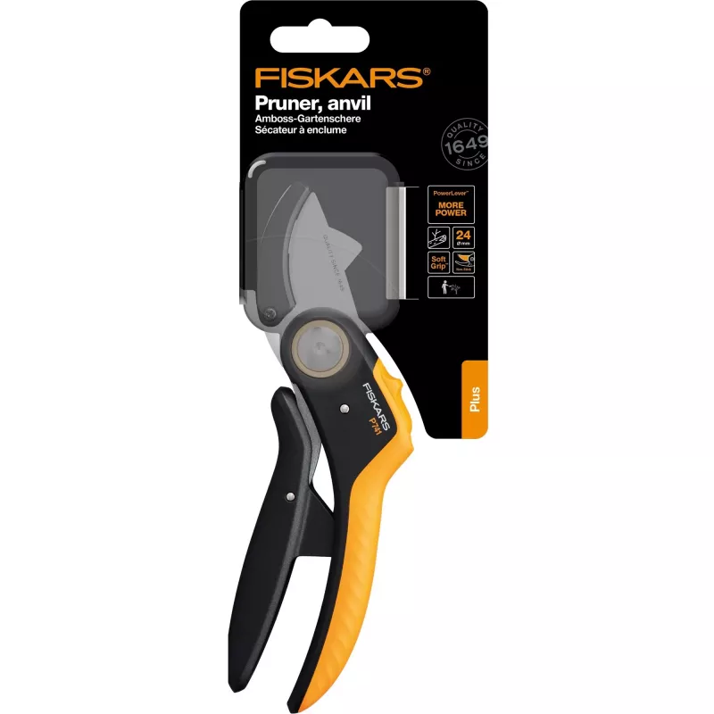 Genėjimo žirklės Fiskars Plus PowerLever Anvil juoda oranžinė