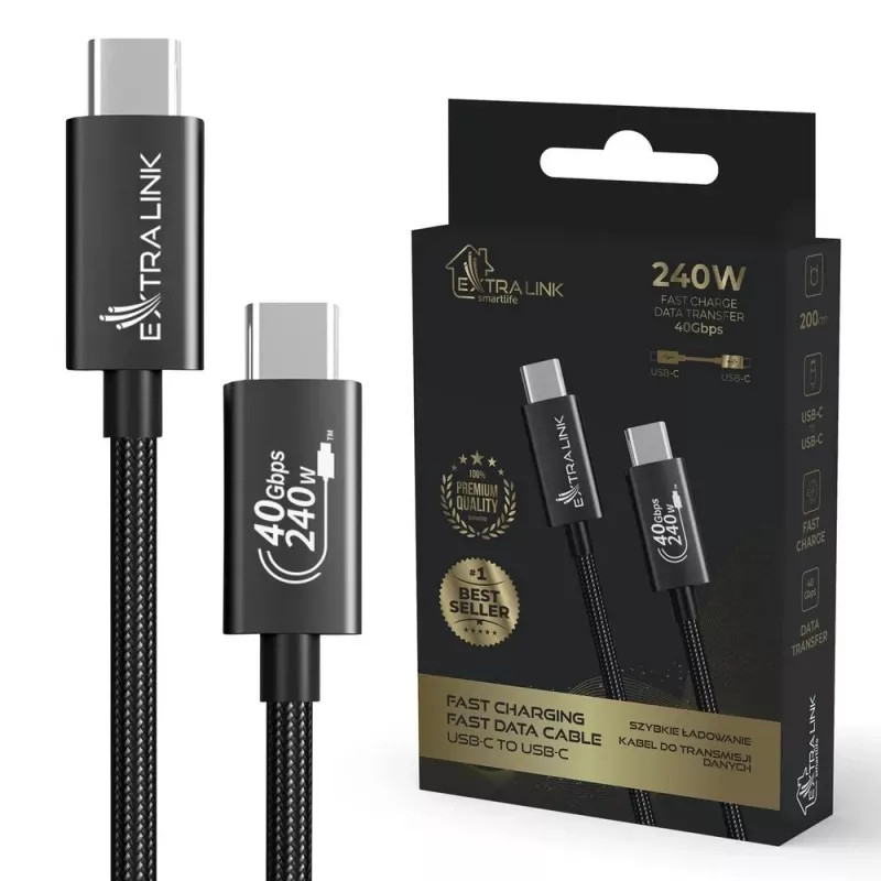 USB C į USB C kabelis Extralink CABESL05 — 2 m, USB 2.0, juodas