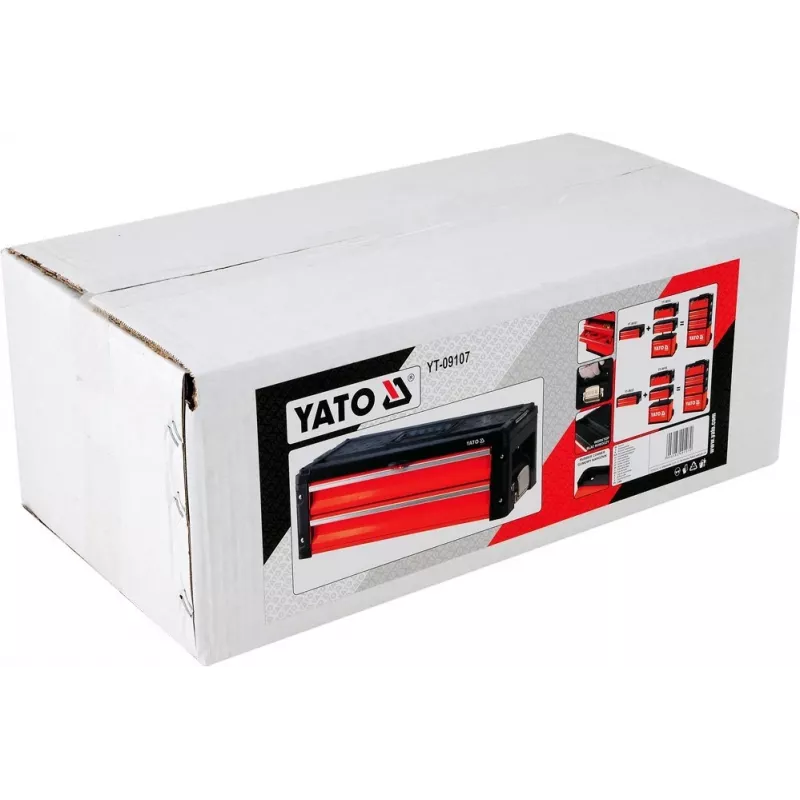 Įrankių dėžė YATO YT-09107 metalinė 495x252x180 mm, juoda/raudona, 6 kg, 2 skyriai, užrakinama