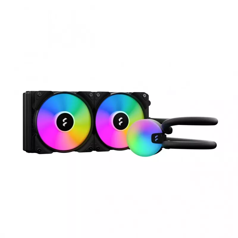 Viskas viename skysčio aušinimo sistema Fractal Design Lumen S24 v2 RGB — 240 mm radiatorius, 120 mm RGB ventiliatoriai, juoda