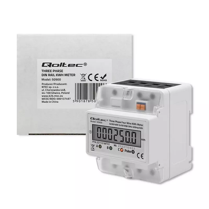 Trifazis elektroninis energijos skaitiklis QOLTEC 50900 400V LCD 4P