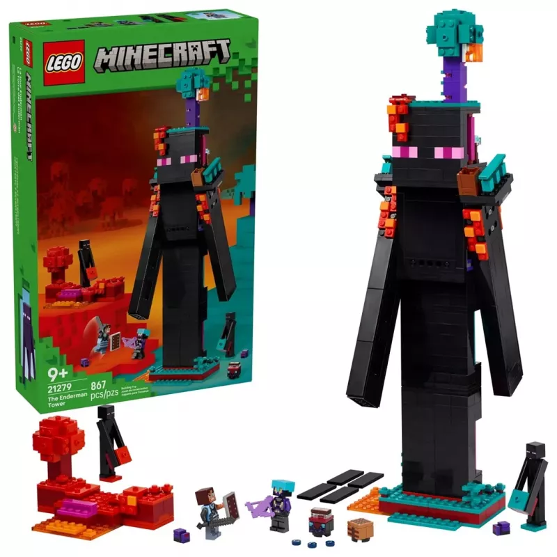 Konstruktorius LEGO Minecraft rinkinys 21279 The Enderman Tower, 867 dalys, 2 minifigūrėlės, 450 mm aukštis