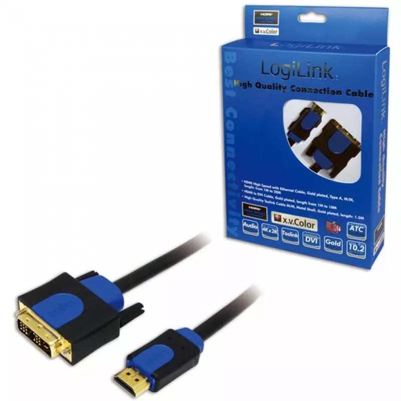 Vaizdo kabelio adapteris LogiLink CHB3102 2m HDMI DVI-D Juoda Mėlyna