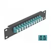 Skaidulinių optinių pataisymo skydelis DeLOCK 10 colių 12 prievadų LC Duplex aqua 1U juodas