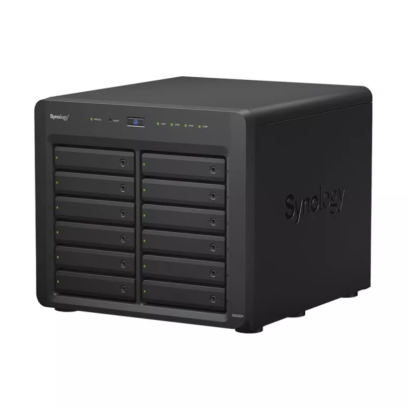NAS Synology DS2422+; Tower; 12x (3.5 SATA HDD/2.5 SATA HDD/2.5 SATA SSD); AMD Ryzen V1500B;,4 GB DDR4 (maks. 32GB),4 x 1GbE RJ-45