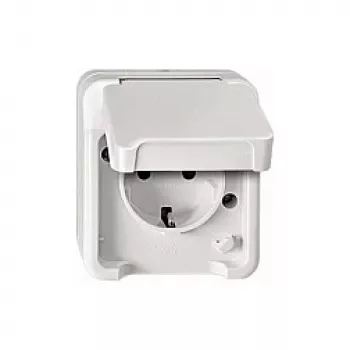 Kištukinis lizdas Merten MEG2300-8019 CEE 7/3, palaiko CEE 7/4, balta, IP44, termoplastikas, 83×73×57 mm