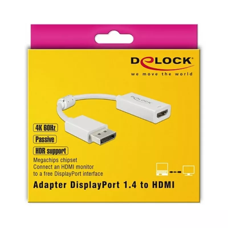 Vaizdo kabelio adapteris DeLOCK 63936 DisplayPort į HDMI 0,1 m baltas