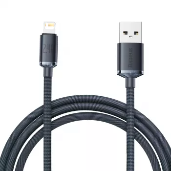 Baseus Crystal Shine laidas USB į Lightning, 2,4A, 2m (juodas)