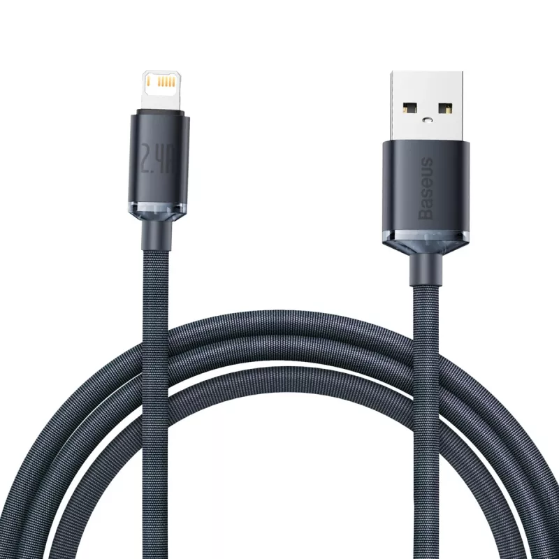 Baseus Crystal Shine laidas USB į Lightning, 2,4A, 2m (juodas)