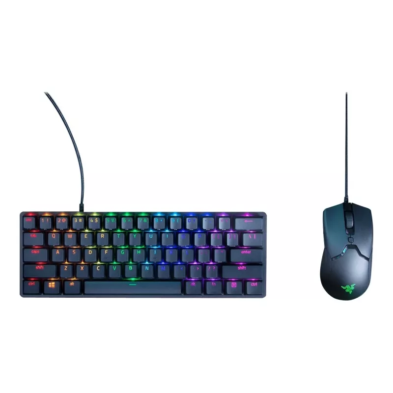 Razer Huntsman Mini 60% žaidimų klaviatūra su optomechaniniais violetiniais jungikliais, RGB LED apšvietimu, NORD išdėstymu, laidinė