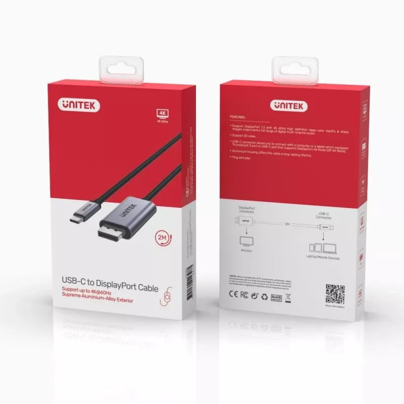 UNITEK V1409A kabelio lyties keitiklis USB-C DisplayPort Juoda, Pilka