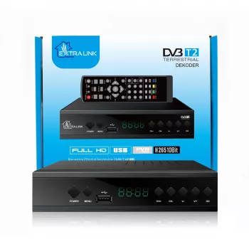 Extralink Home Tuner DVB-T2 skaitmeninės TV dekoderis H.265 HEVC FULL HD USB HDMI + nuotolinio valdymo pultelis