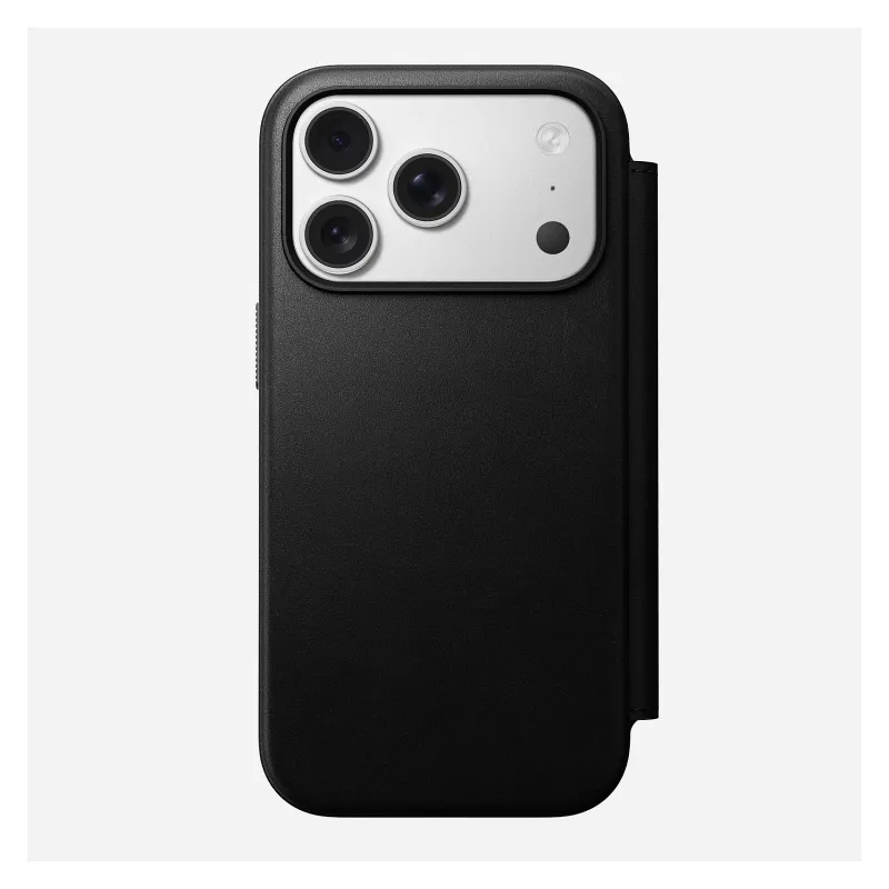 Mobiliojo telefono odinis aplankas Nomad Modern Leather Folio Cover, skirtas iPhone 17 Pro, 16 cm (6,3 colio), juodas, 4 kortelių kišenės