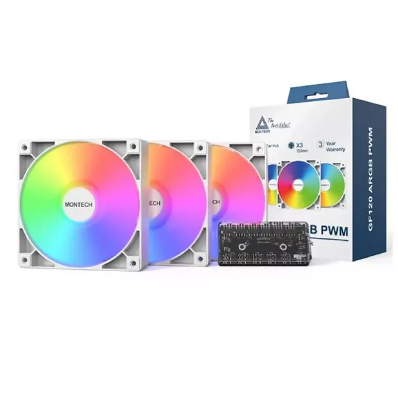 Montech GF120 V2 ARGB kompiuterio korpuso ventiliatoriaus modulis 12 cm baltas 3 vnt.