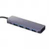 USB šakotuvas Unitek P5+ — 5 prievadai (4 × USB 3.2 Gen 2 Type-A), USB 3.2 Gen 1 šeimininkas, 5 Gbit/s, 10 W PD, aliuminis, pilka
