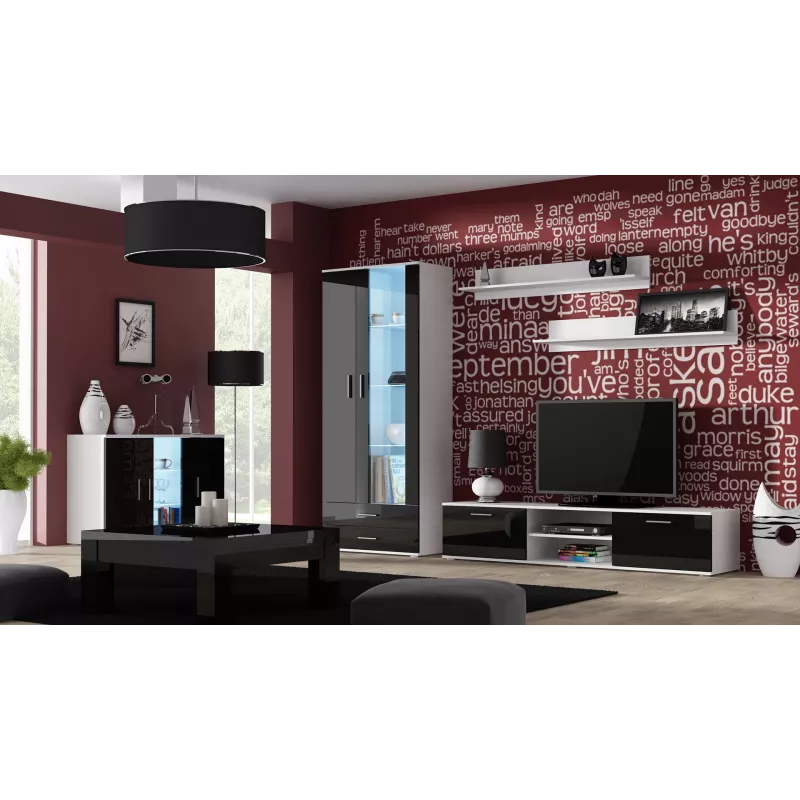 Bordelis Cama Meble SOHO S7 120 cm — 3 durys, 4 lentynos, baltas viršus, juodas blizgesys