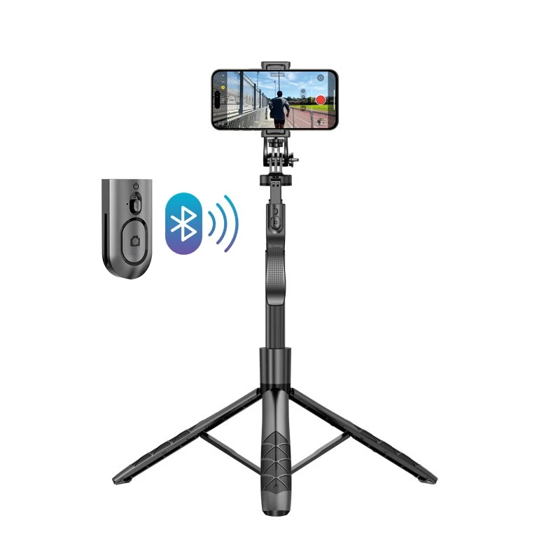Trikojis selfie lazda Crong CRGSGU1BLK aliuminė Bluetooth su sulankstomomis kojelėmis ir telefono laikikliu
