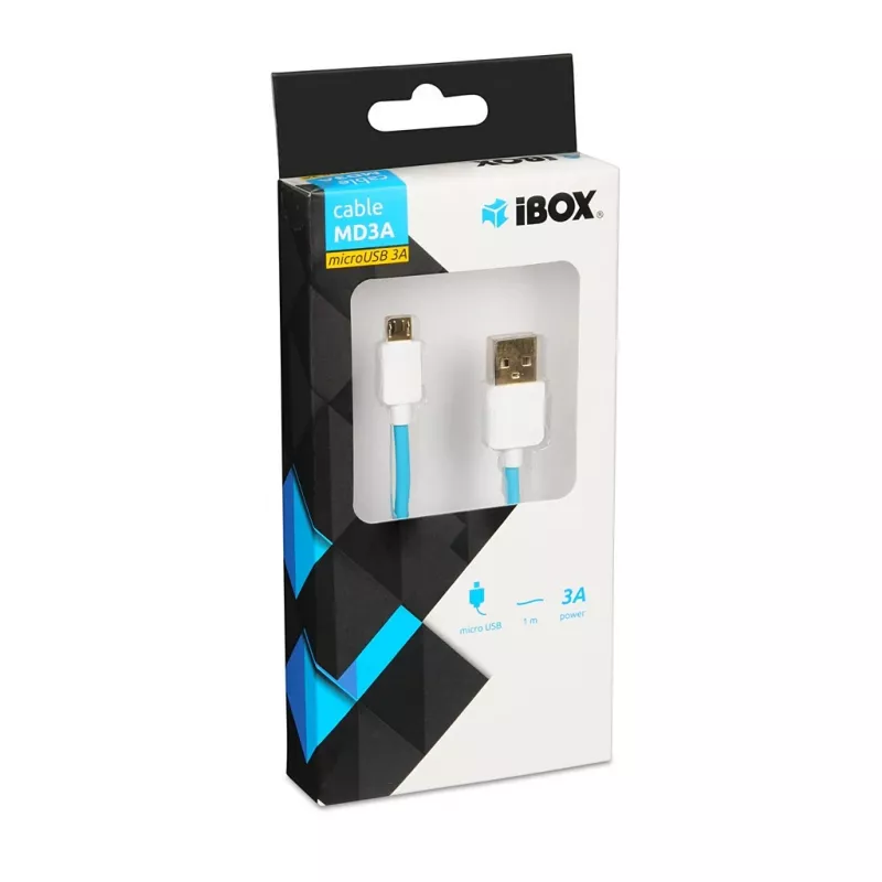 USB 2.0 laidas IBOX IKUMD3A — USB A į Micro-USB B, 1 m, mėlynas