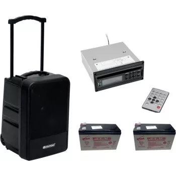 Nešiojama belaidė garsinimo sistema Omnitronic MOM-10BT4 su CD grotuvu, USB, SD ir 2 įkraunamomis baterijomis