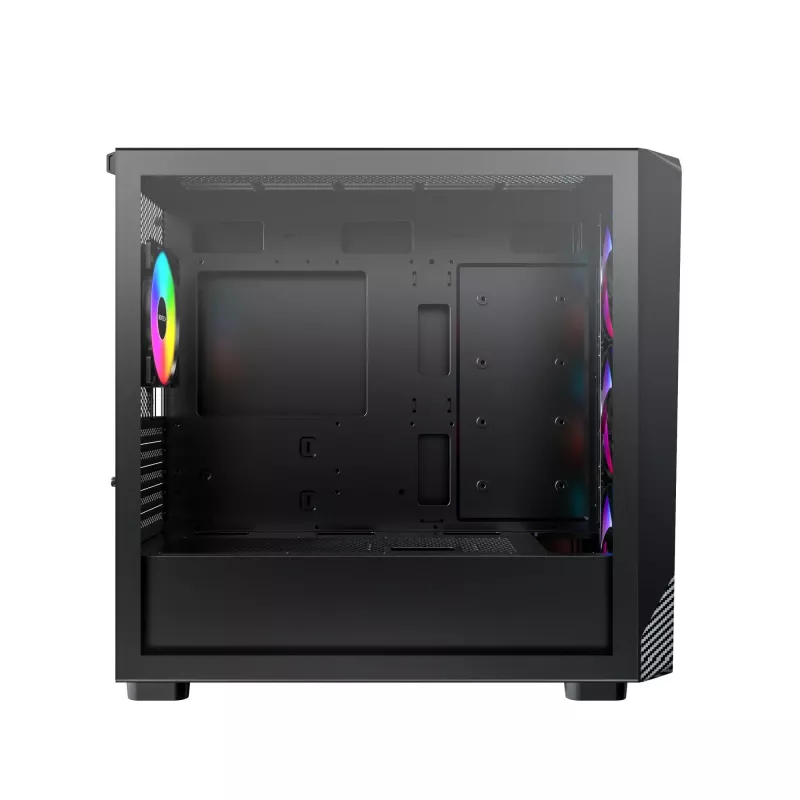 Montech X5M (B) Micro Tower PC korpusas — Micro‑ATX/Mini‑ITX, 3x120mm priekyje, 1x120mm gale, palaiko ATX PSU, 2x3.5 colio + 4x2.5 colio, juoda