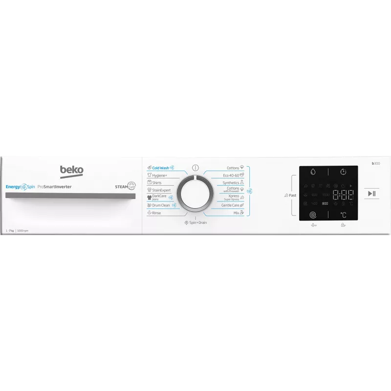 BEKO Skalbimo mašina BM3WFSU37013WW, 7 kg, energijos klasė A, 49,6 cm, 1000 aps./min., inverterinis variklis, Steam Cure