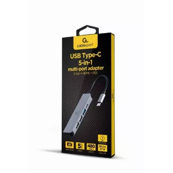 Gembird A-CM-COMBO5-03 USB Type-C 5-in-1 kelių prievadų adapteris (USB šakotuvas + HDMI + PD)
