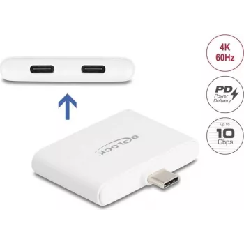 DELOCK USB Type-C adapteris — USB-C duomenys 10 Gbps, vaizdas 4K@60Hz, PD 92W (modelis 61088)