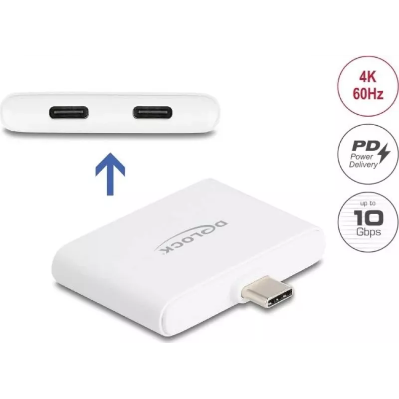 DELOCK USB Type-C adapteris — USB-C duomenys 10 Gbps, vaizdas 4K@60Hz, PD 92W (modelis 61088)