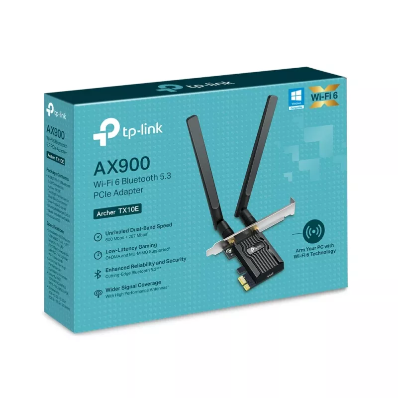 „Wi-Fi 6 Bluetooth“ PCIe adapteris TP‑LINK Archer TX10E AX900 — PCIe kortelė, AX900 Wi‑Fi 6, „Bluetooth“