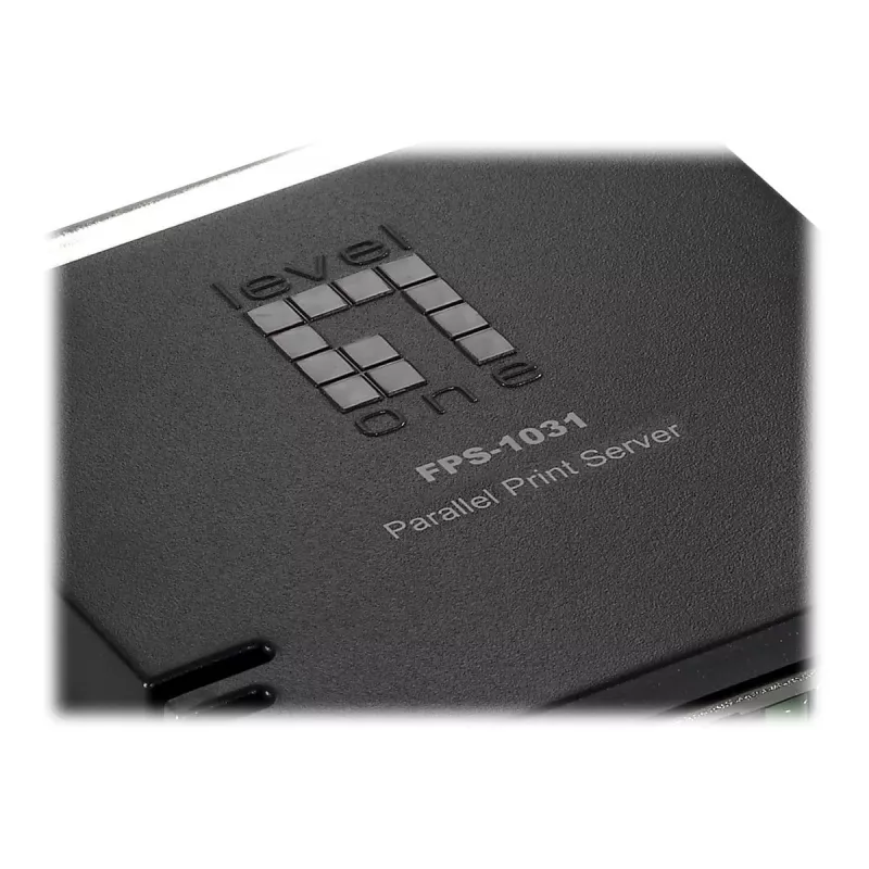 LevelOne Lygiagretaus spausdinimo serveris, juoda, žalia, Veikla, Ryšys, Maitinimas, Būsena, Taivanas, Ethernet LAN, IEEE 802.3, IEEE 802.3u, 10,100 Mbit/s