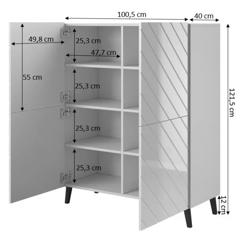 Shelving unit ABETO 100.5 x 40 x 121.5 cm juodas/blizgus juodas