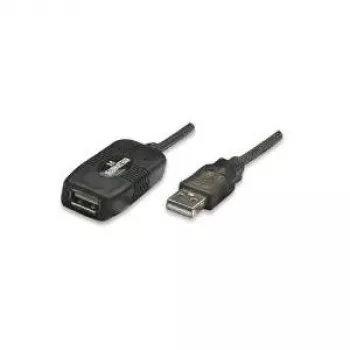 Manhattan USB-A į USB-A ilginamasis kabelis, 10 m, kištukas į lizdą, aktyvus, 480 Mbps (USB 2.0), nuosekliai jungiamas, įmontuotas kartotuvas, Hi-Speed USB, juodas, trejų metų garantija, ekvivalentas USB2AAEXT10M.